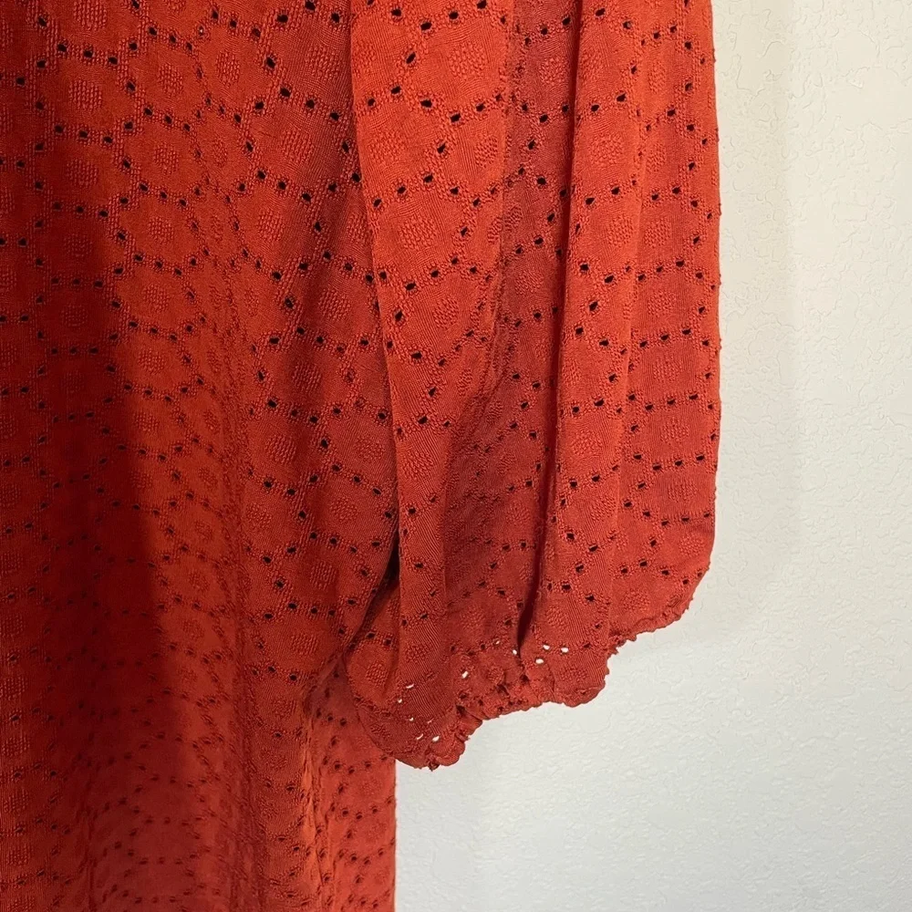 Cure Short Sleeve Eyelet Blouse Brown Large